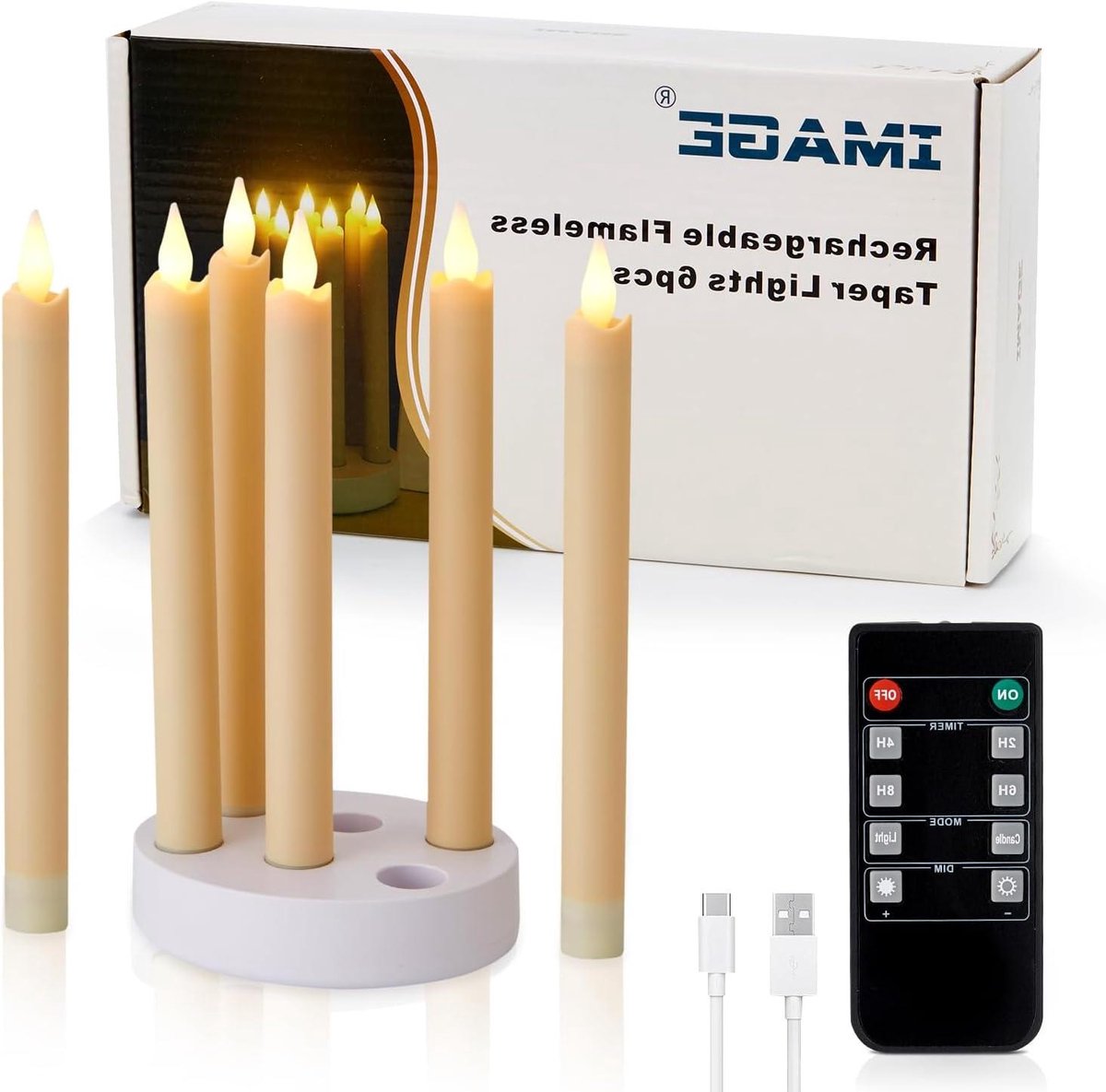 Oplaadbare LED Kaarsen - Vlamloze Kandelaars - Sfeervolle Decoratie - Realistische 3D Vlam - 6 Stuks - Ivoor