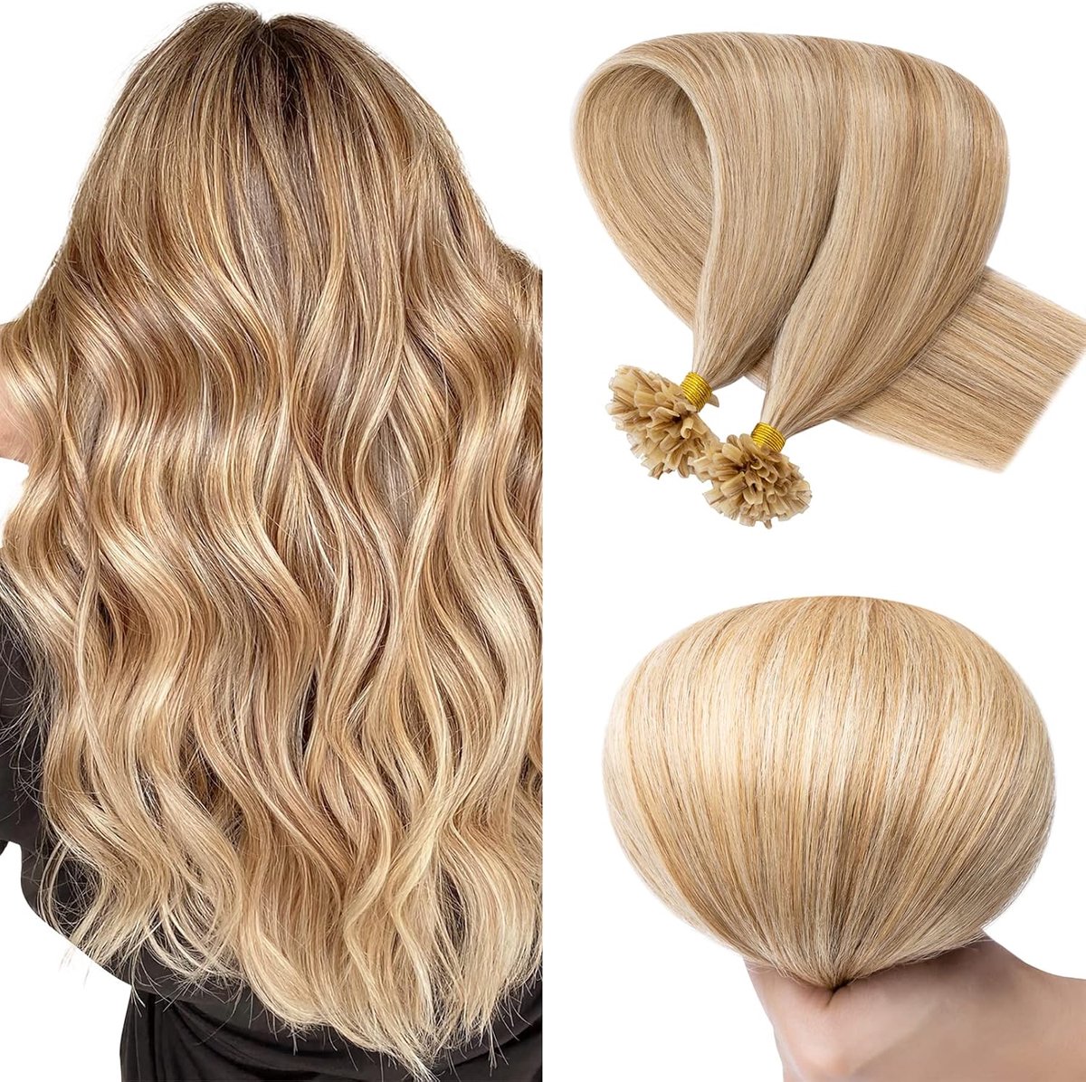 SnelShoppen - SEGO Bondings 100 Strengen Keratine U-Tip Haarextensions 0.5g/Streng 100% Remy Menselijk Haar Wit Bruin / Licht Blond #12p613 35 cm (50g