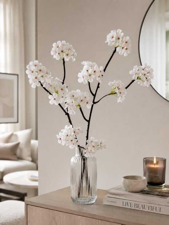Foto: Tim blooming zijden kunst bloesemtak wit 90 cm woondecoratie