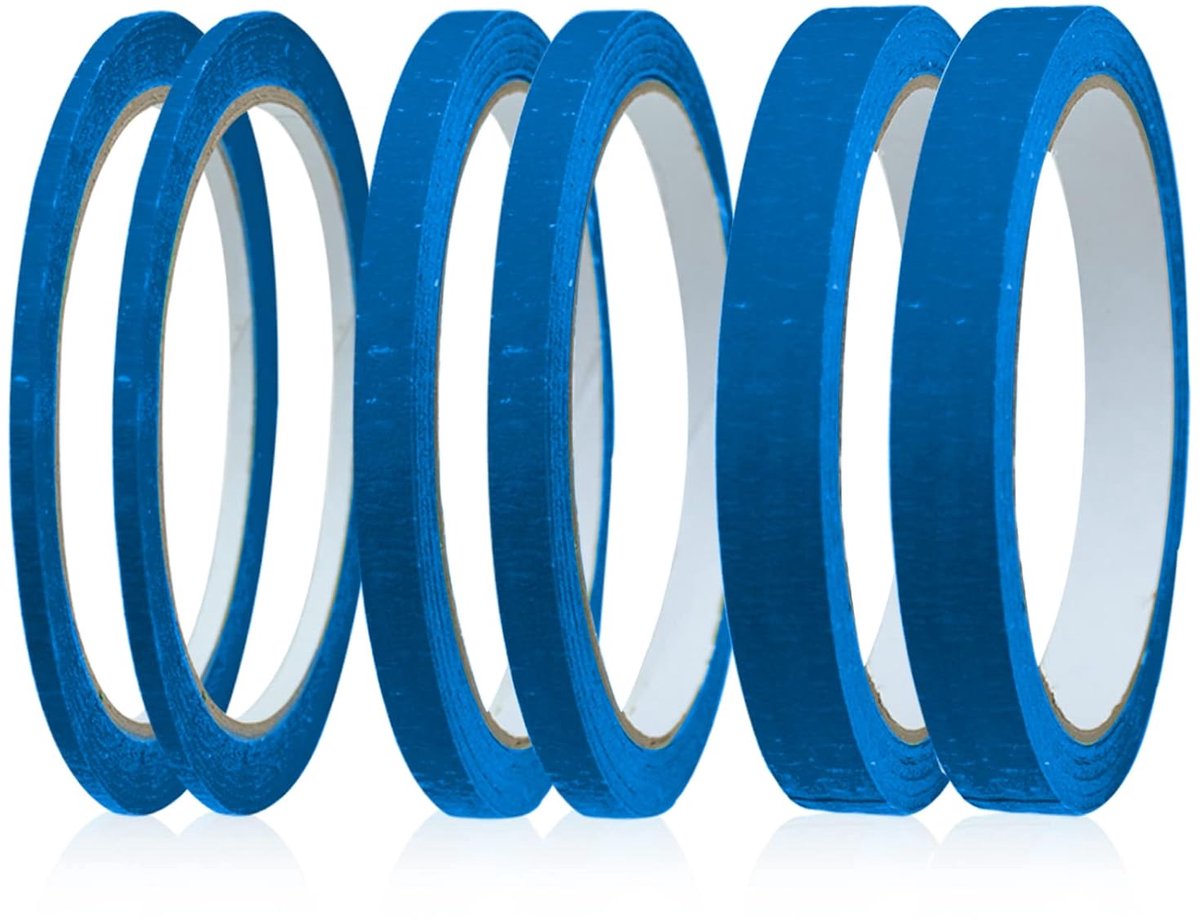 SnelShoppen - 6 Rollen Blauw Maskingtape, 3 mm/7 mm/12 mm Breed, 20 m Lang, Papieren Plakband voor Schilderen en Decoratie