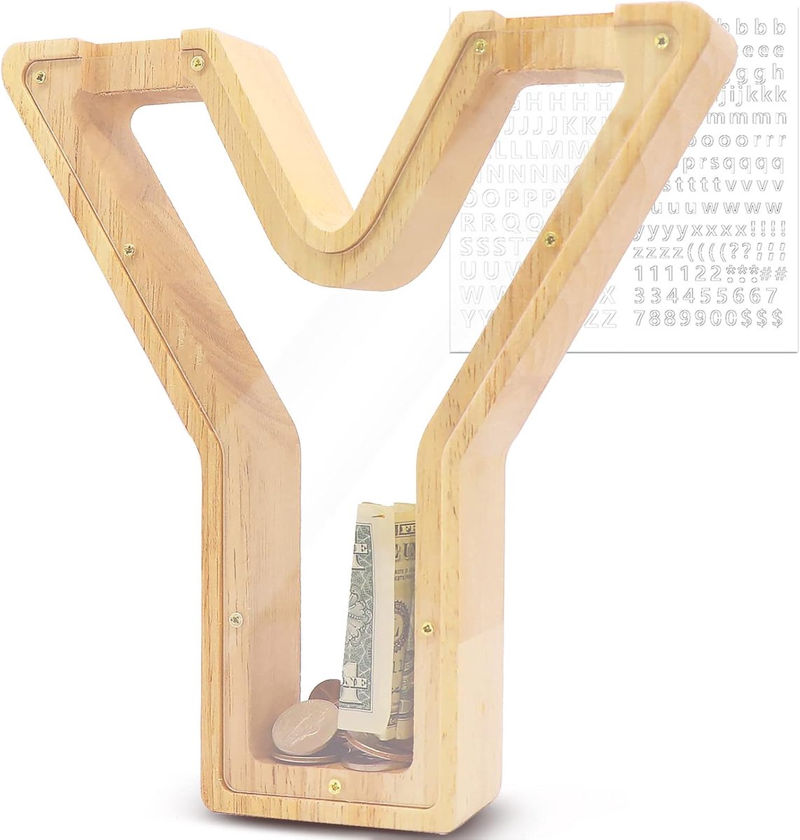 SnelShoppen - Houten Spaarpot Letter A-Z Transparant voor Kinderen 23 x 4 x 23 cm Aanpasbaar Creatief voor Feestdagen Interieurdecoratie Souvenir