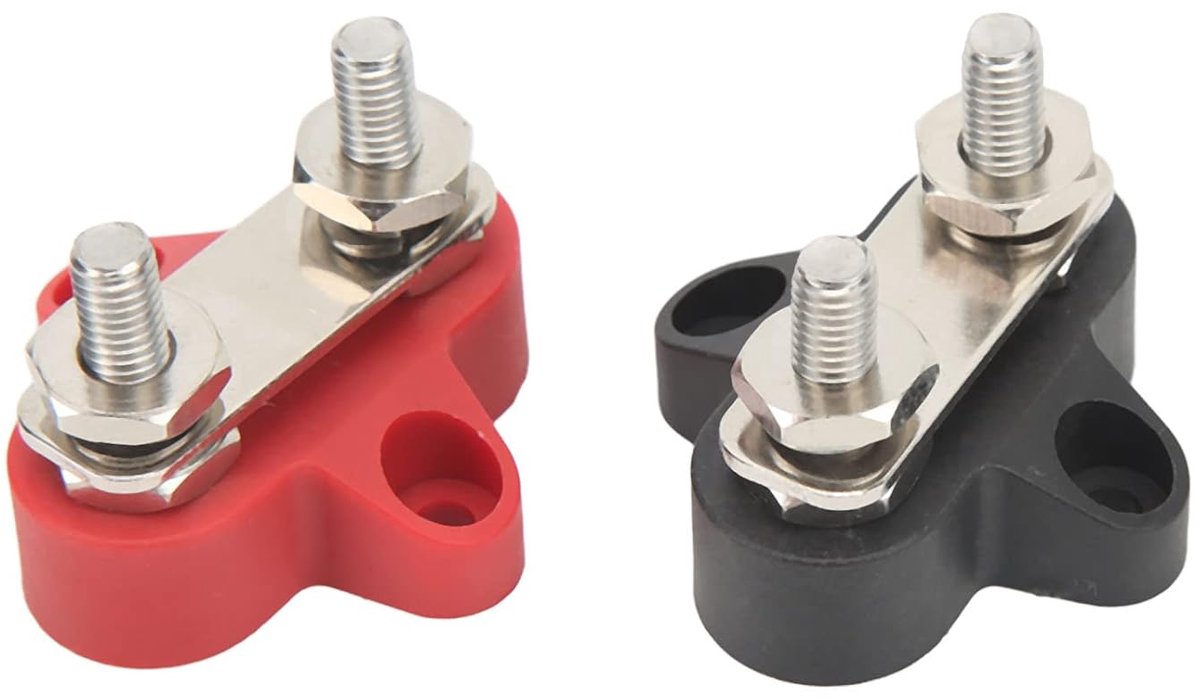 SnelShoppen - 2 Post Power Verdeelblok M6 Dubbele Stud Terminal Blok met 4 Schroeven, Max DC 48V en 80 Amp, 12V tot 48V Busbar voor Truck, RV, Boot (R