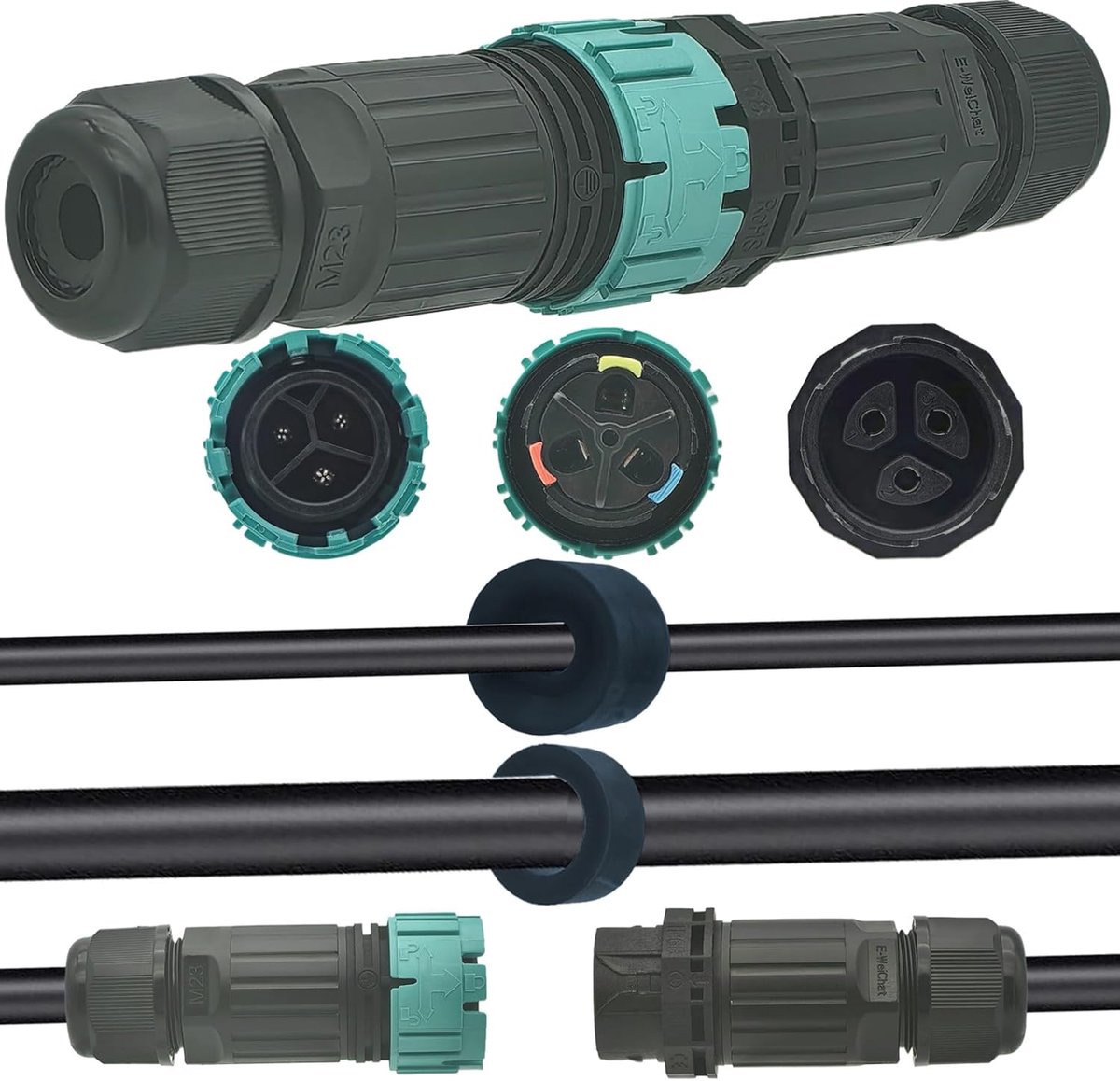 SnelShoppen - Waterdichte Kabelverbinder IP68, Buiten Kabel Connector, 3-Pin, Mannelijk/Vrouwelijk, Verbinding Plug, Kabelmof voor Kabeldiameter 5-12