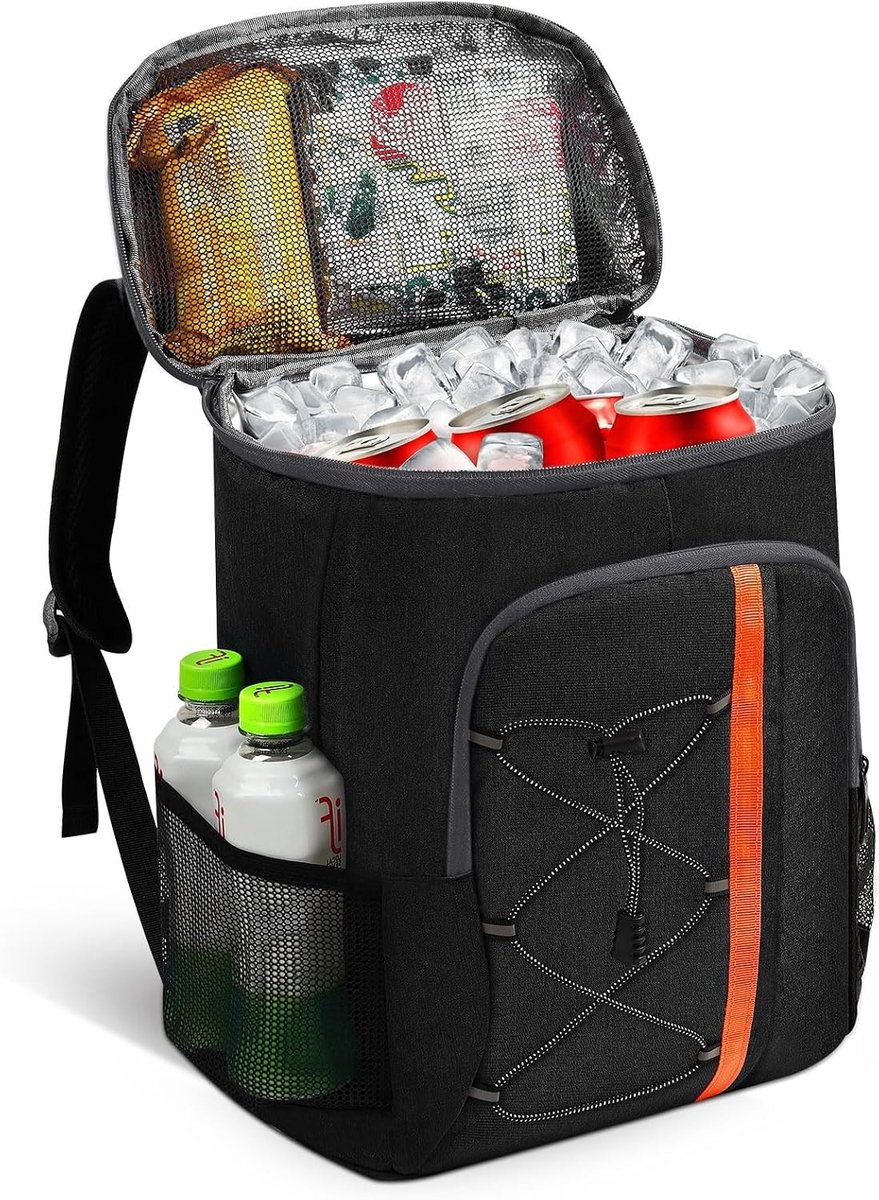 Koeltas - Zwart - 28 liter - Opvouwbare Koelrugzak - Voor Reizen, Strand en Picknick
