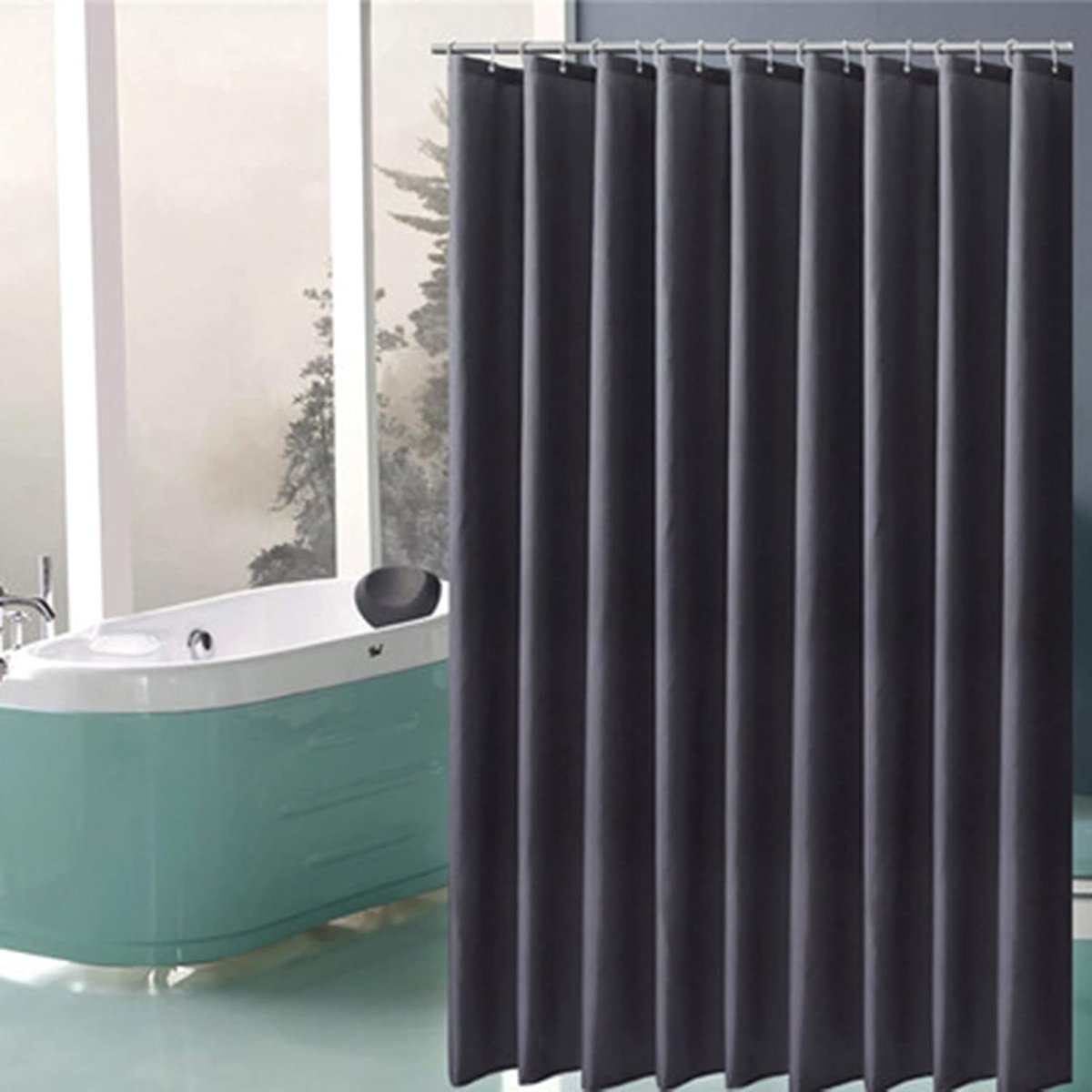 SnelShoppen - Donkergrijze Douchegordijn voor Badkamer - Verstevigd Polyester - 100% Waterdicht - Inclusief 12 Haakjes - 180cm x 180cm - Hotelkwalitei