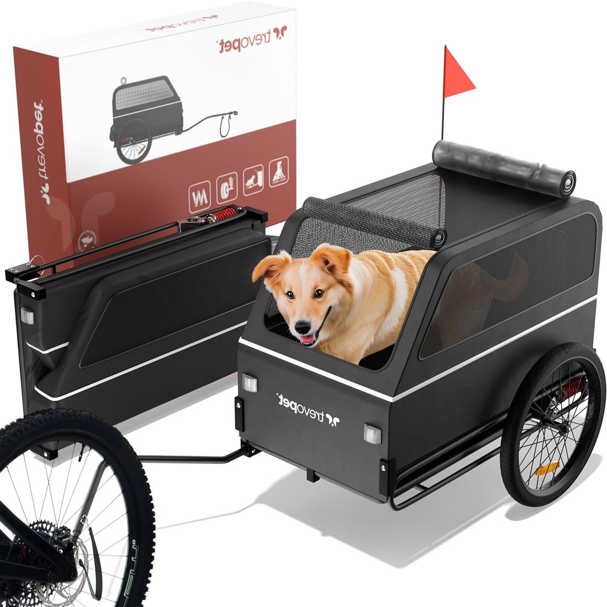 Hondenfietskar XL - Hondenaanhanger - Samen Fietsen - Met Veren - Tot 45 kg - Zwart