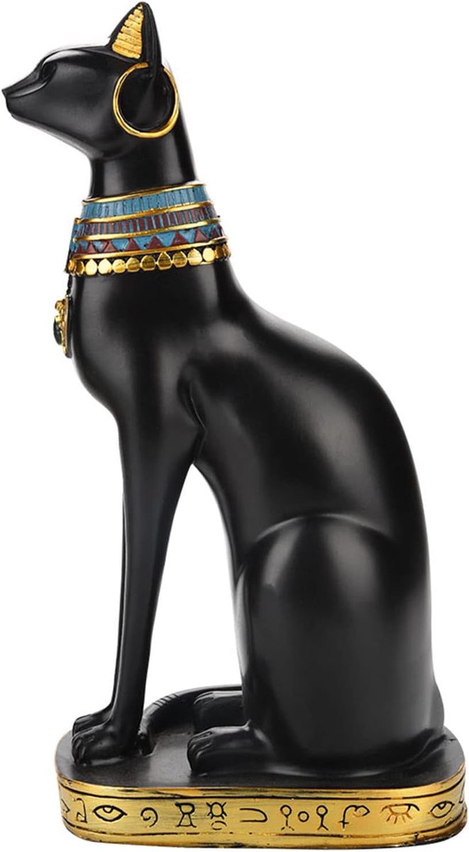 SnelShoppen - Egyptische Kat Ornament - Handgemaakte Kat Standbeeld van Hars - Decoratieve Beeldjes voor Thuis, Kantoor, Tuin - Zwart Goud (medium)