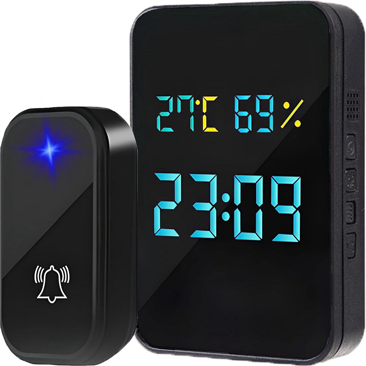 SnelShoppen - Retoo Radio Bubble, Outdoor Radio met Draadloze Deurbel, IP44 Waterdicht, 4-in-1 Thermometer, Hygrometer, Klok en Radio, Perfect voor Tu
