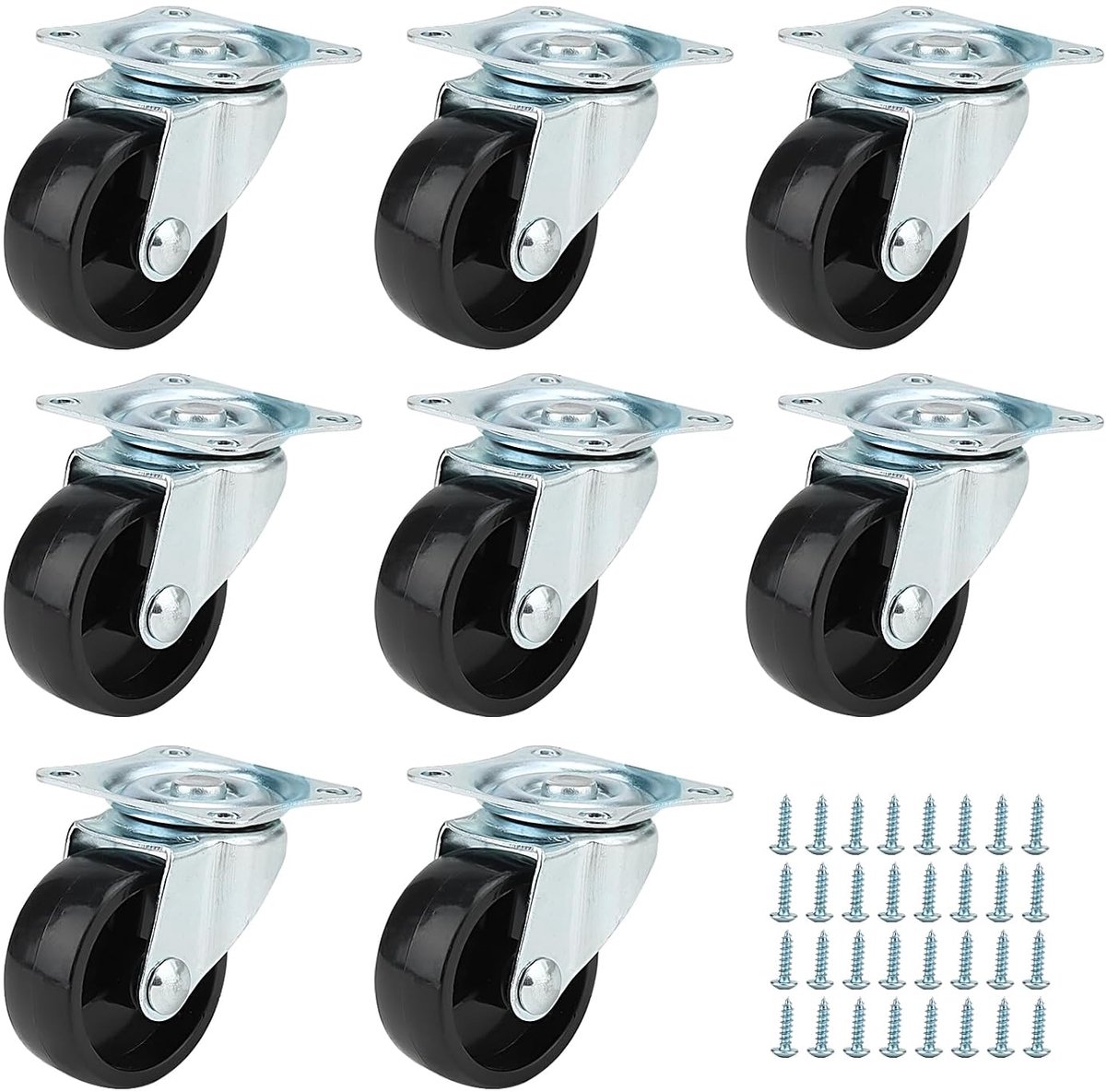 SnelShoppen - 8 Stuks Meubelwielen 40 mm, Tot 160 kg, Zwenkwielen voor Stoelen, Tafels, Trolleys, Hoogwaardige Polypropyleen en Staal, Flexibele Beweg