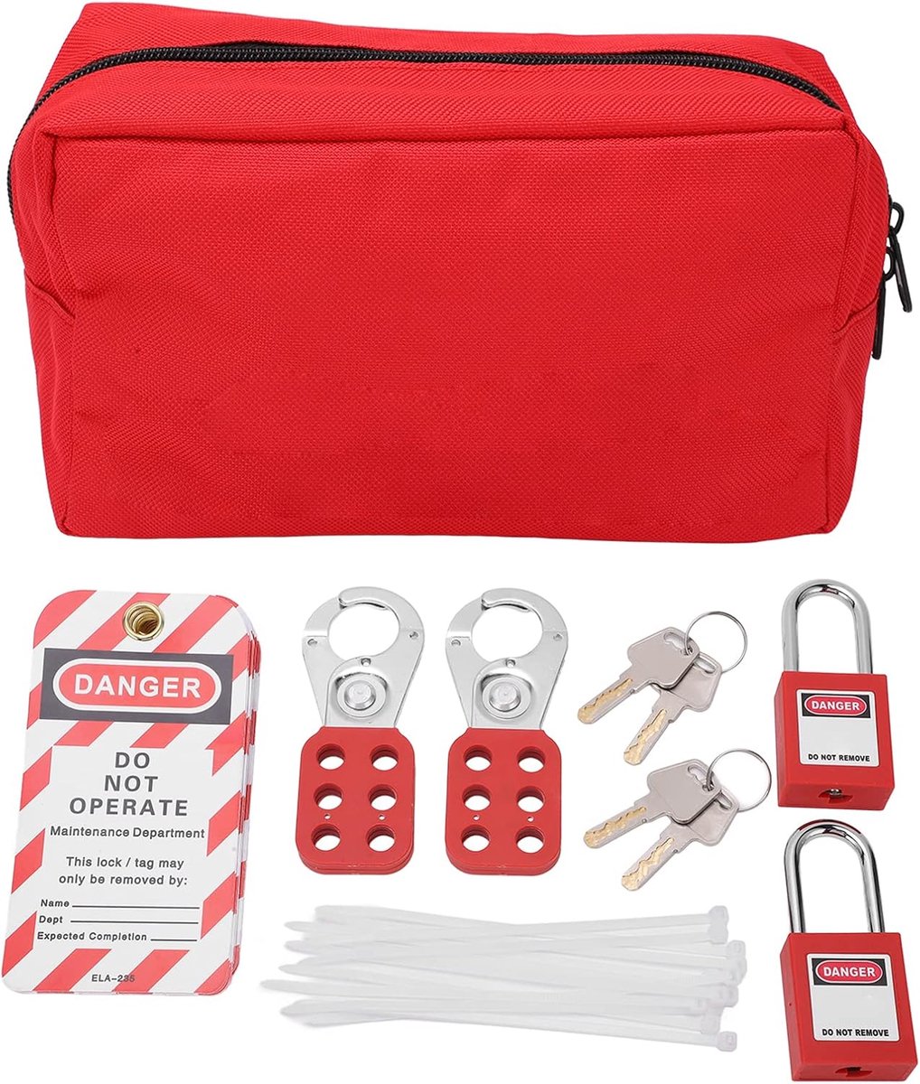 SnelShoppen - Elektrisch Slot Markeer Set met Veiligheids Hangslot, Loto Labels, Sleutelclip, Sluitpouch voor Beveiliging van Gemarkeerde Producten