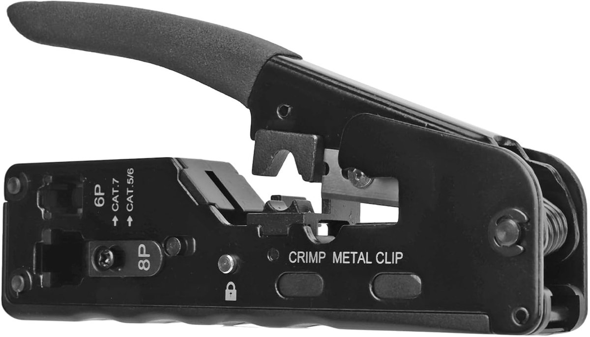 SnelShoppen - Crimping Pliers Ethernet Crimp Tool Pass Through Crimper voor RJ11 RJ12 Cat5 Cat6 Cat7 - Tijdbesparend, scherp, roestvrij, 3 snijopening