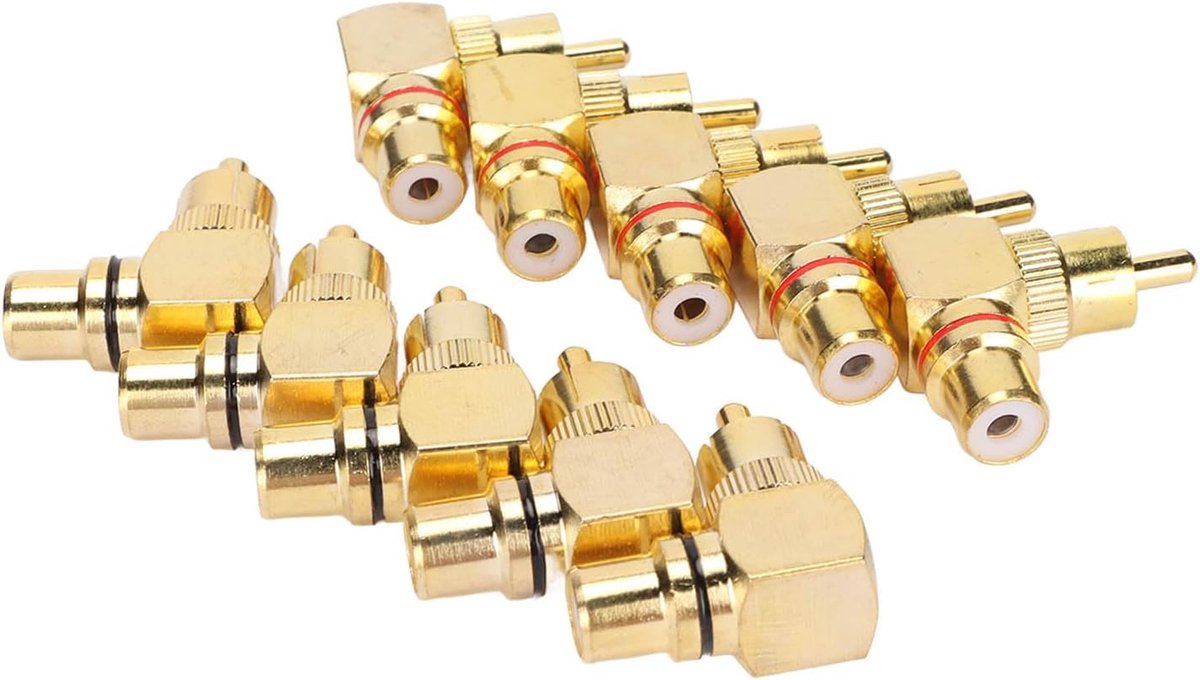 SnelShoppen - 10Pcs RCA Hoekadapter Male naar Female Koper Goud Geplateerd 90 Graden L-Type Adapter Connector - Duurzaam en Robuust voor Subwoofer en