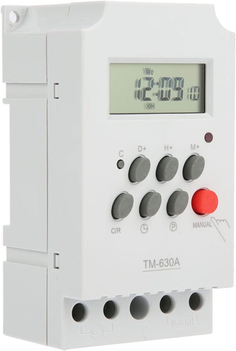 SnelShoppen - TM630A Programmeerbare Tijdschakelaar, Mini Buiten Timer, DC12V, Timer met Digitale LCD Display voor Verlichting, Tuin, Camping, Feest