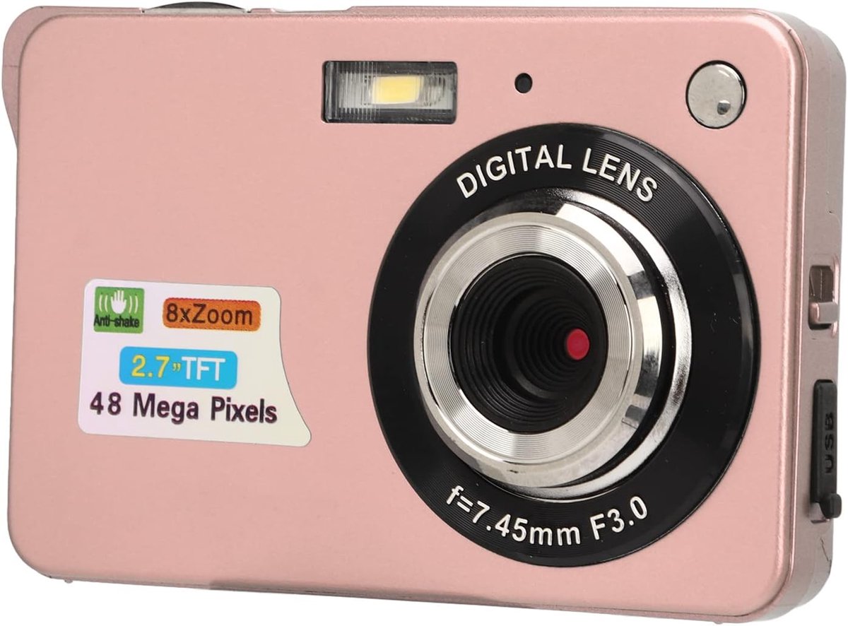 SnelShoppen - Digitale Camera voor Fotografie 4K 48MP Compacte Reiscamera met 8x Digitale Zoom en Oplaadbare Batterij in Roze voor Studenten en Feeste