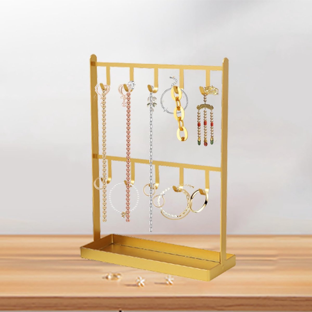 SnelShoppen - Tissting Gouden IJzeren Sieraad Display Organizer Hanger voor Kettingen, Armbanden en Oorbellen, Geschikt voor 10 Kettingen, Modern en D
