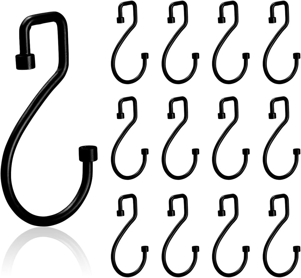 SnelShoppen - 12 stuks S-vormige metalen haken, roestvrij, voor douchegordijn, badkamer, keuken, slaapkamer, zwart, sterke draagkracht tot 15 kg