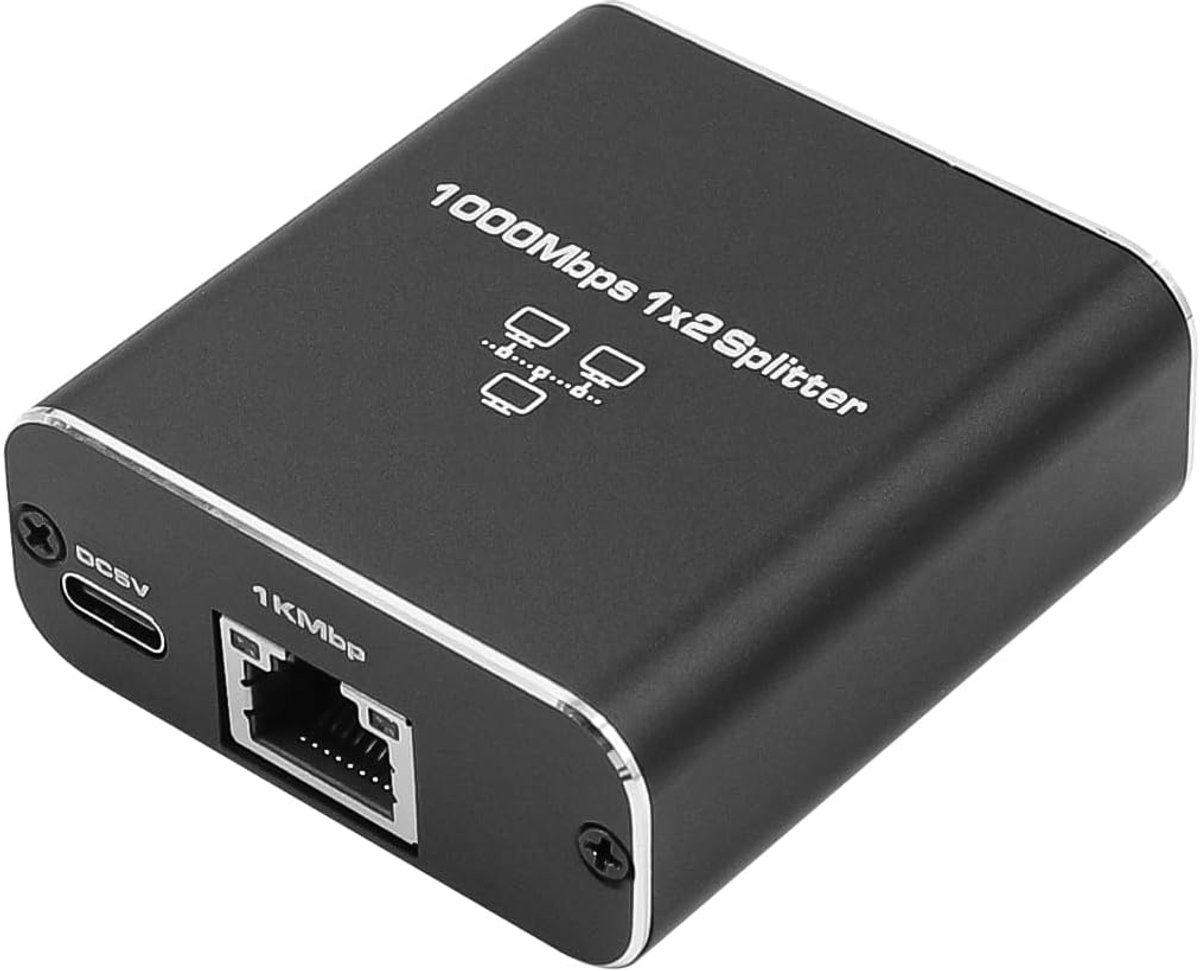 SnelShoppen - Ethernet Splitter 1 naar 2, High Speed 1000Mbps, Netwerk Splitter voor 2 Apparaten Gelijktijdig, USB Voedingskabel, 8P8C Verleng Plug
