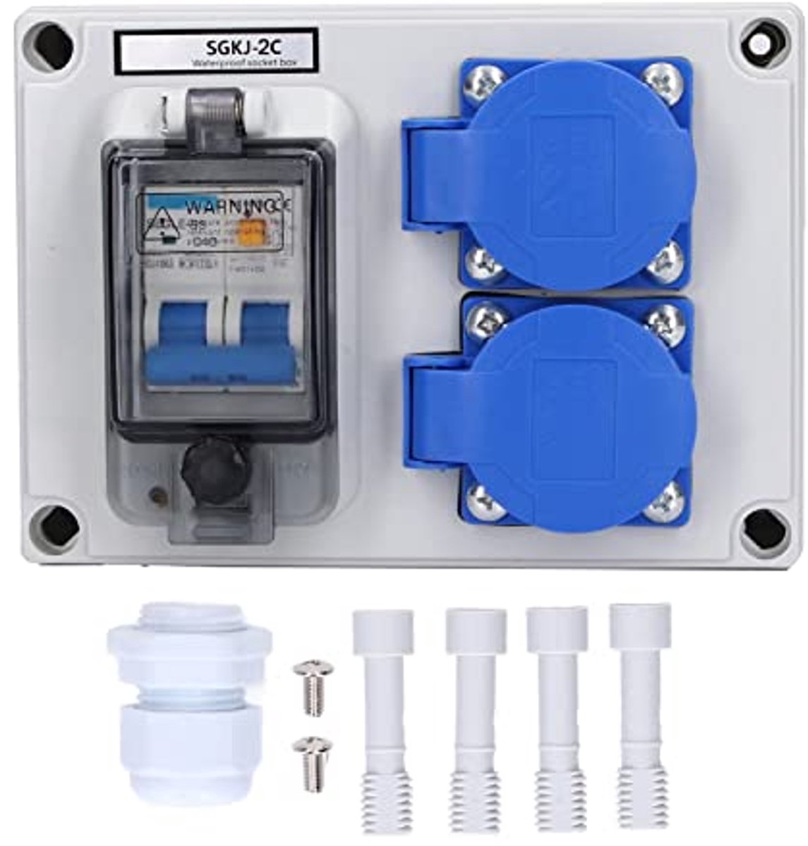 SnelShoppen - Dubbele Wandcontactdoos met Waterdichte Deksel IP54, 200-250V 10-16A Duitse Stroomcontact met 40A 1P + N Aardlekbeveiliging voor Binnen