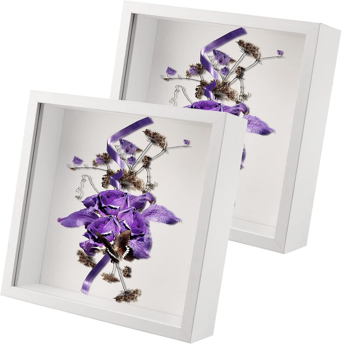 SnelShoppen - 2Pcs 20x20cm 3D Schaduwdoos Fotolijsten, Diepe Houten Fotolijsten, Vierkante Fotolijsten voor Bureau of Wanddecoratie, Wit