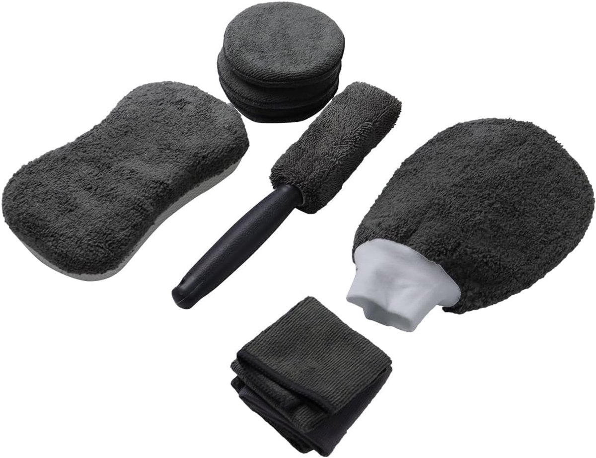 SnelShoppen - Complete 9-delige auto schoonmaakset, multifunctionele auto verzorgingsset voor alle voertuigen, hoogwaardige materialen, ergonomisch on