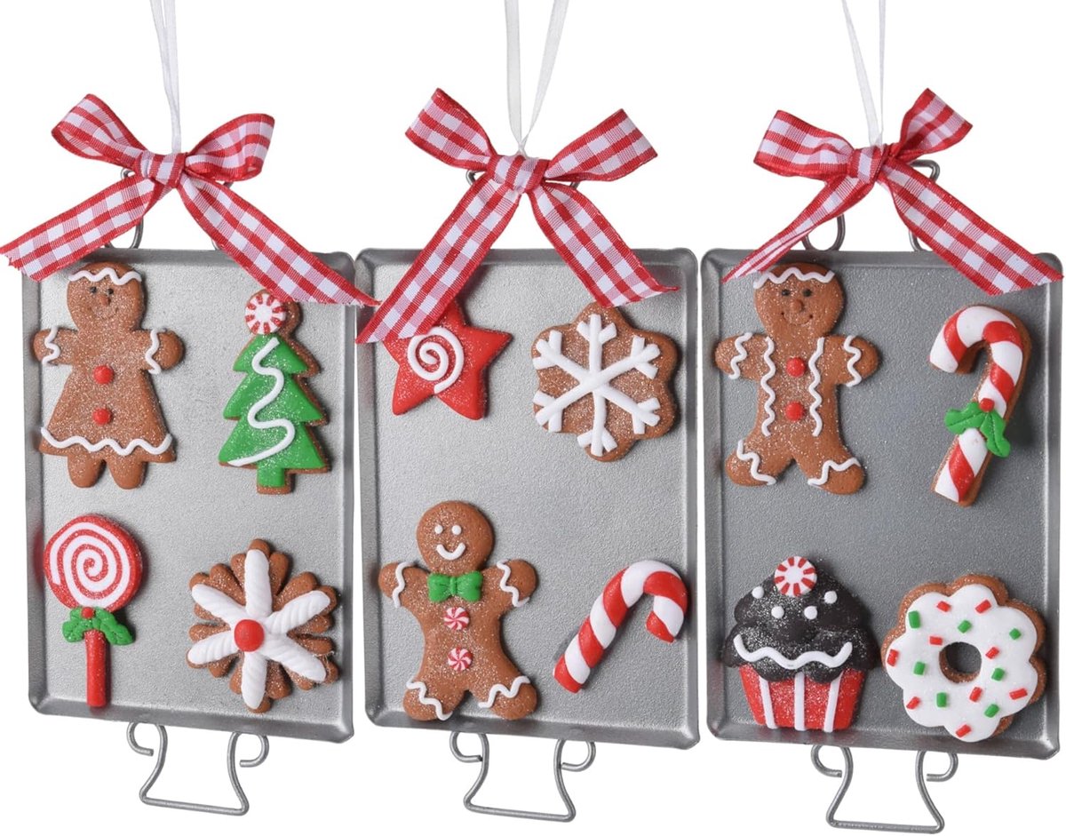 SnelShoppen - Set van 3 Gingerbread Man Hangende Ornamenten, Flexibel PVC, Kerstboomdecoratie, Glitter en Flock Afwerking, Herbruikbaar, Sfeervolle Fe