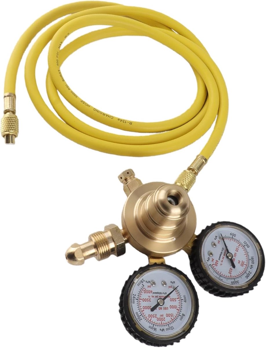 SnelShoppen - Nitrogen Regulator Drukregelaar met Messing Inlaat en Uitlaat, 6.6ft Koelslang, Hoge Druk 4000Psi/28000KPa, Lage Druk 600Psi/4200KPa voo