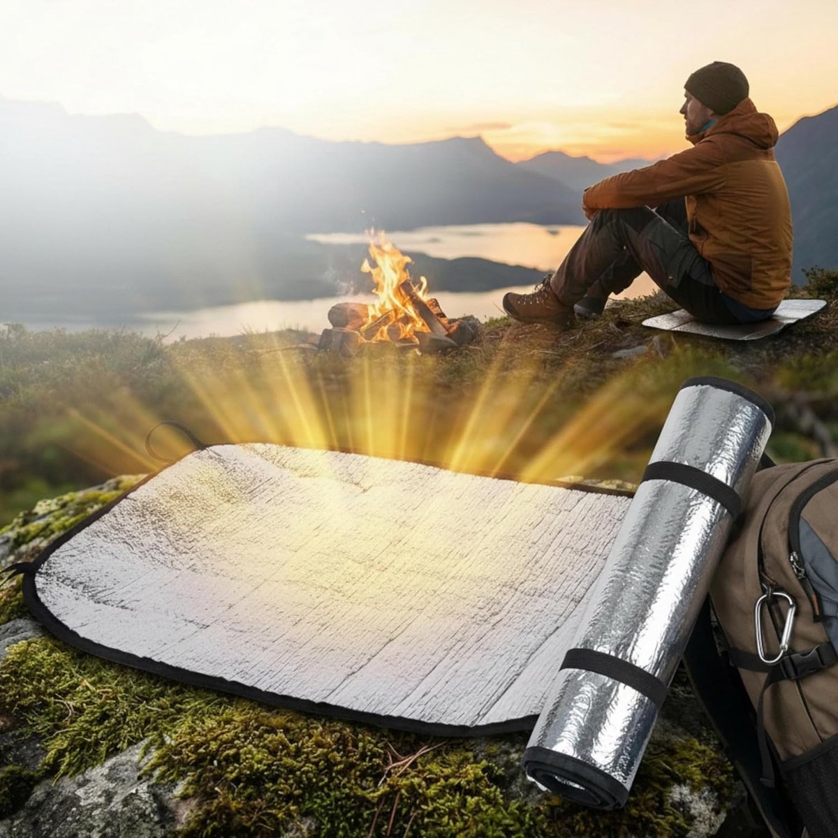 SnelShoppen - Vouwbare Zitmat 35 x 45 cm met Aluminium Coating Geïsoleerde Zitmat met Elastische Bandjes Warmte Kussen voor Buiten Camping Stadion Wan