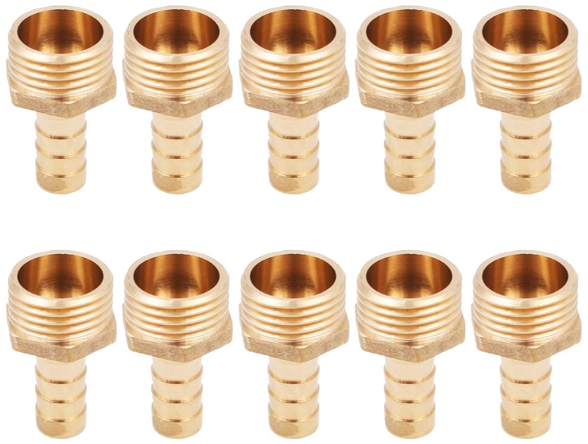SnelShoppen - 10 Stuks Slang Connectoren Messing Tuinaccessoires Haan Adapter 1/2 Inch 10mm Voor Vijver Zwembad Slang - Corrosiebestendig