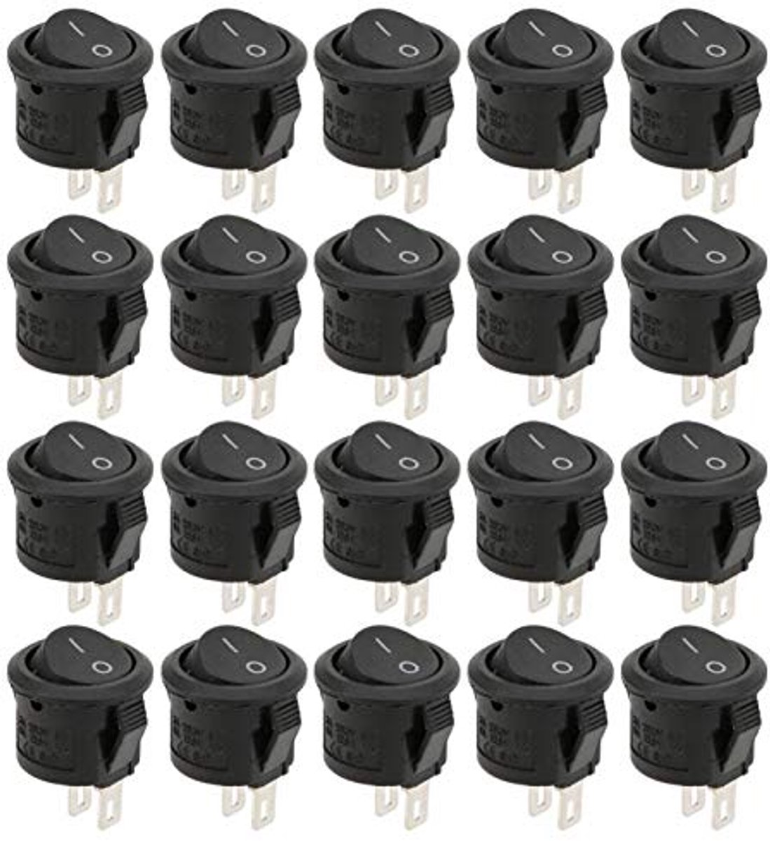 SnelShoppen - 20 Stuks Mini Rocker Schakelaar ON/OFF, Toggle Switch 16x25mm, Snap-on Schakelaar met Lijm, Zwart, 3A250VAC, 6A125VAC voor Klussen en DI