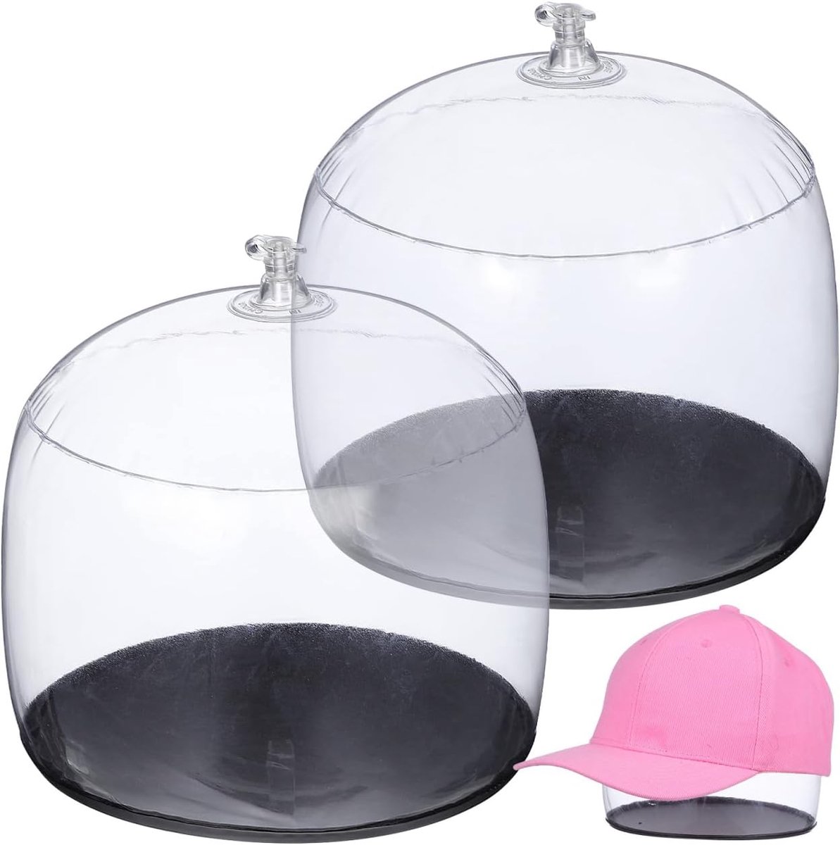 SnelShoppen - 2 Stuks Opblaasbare Hoedenhouders, 6.5 x 4.9 Inch PVC Opbergcaps, Organizer voor Hoeden, Thuis en Reis, Transparant en Lichtgewicht