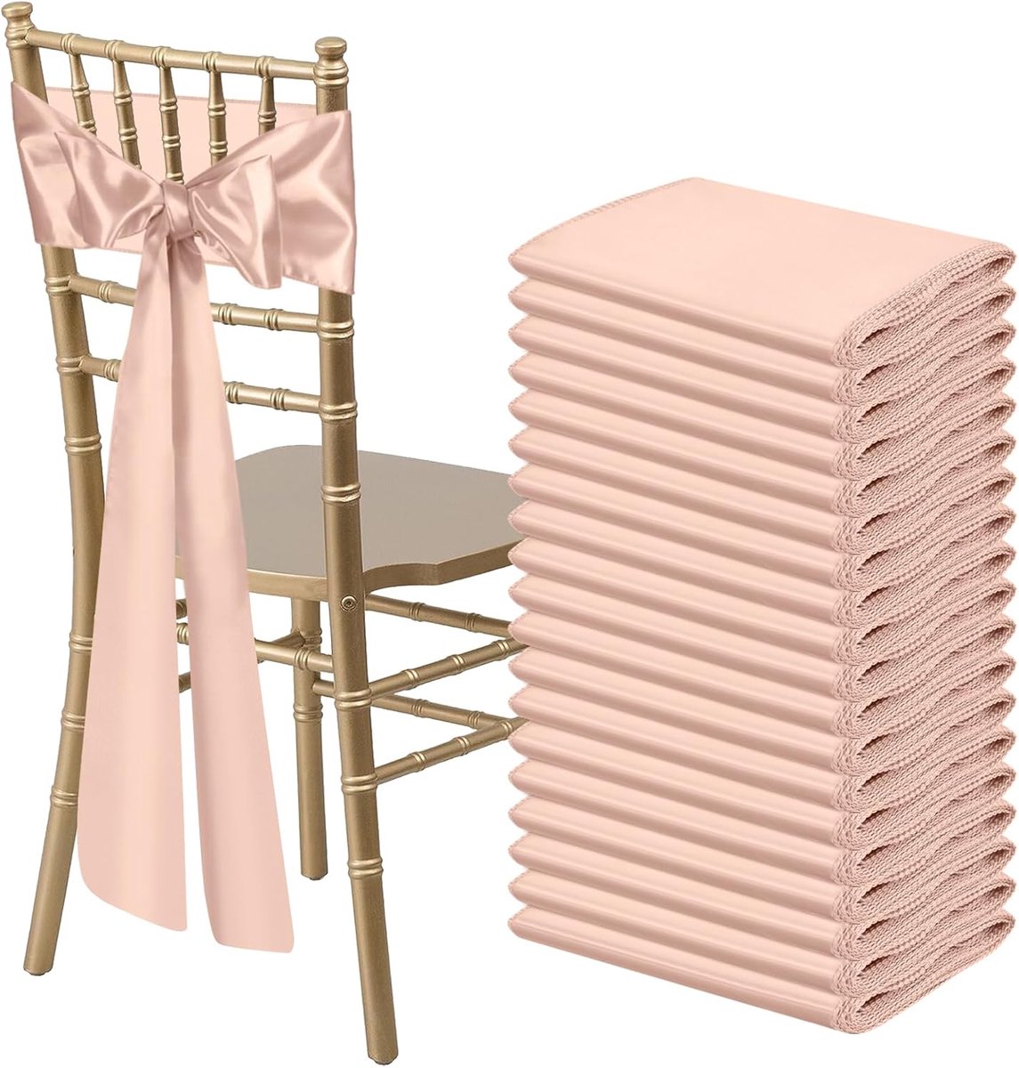 SnelShoppen - 50 Stuks Roze Satijnen Stoelsluier Bogen Stoel Ribbons Ties Achter Sash voor Bruiloft Feest Ontvangst Evenementen Banketten Hotel Decora