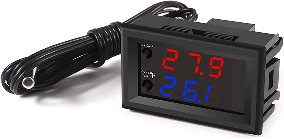 Greluma DC 12V Temperatuurregelaar Programmeerbaar -50 tot 110 ℃ (-58 tot 230 °F), rood/blauw LED-display Monitor - ShopVlot