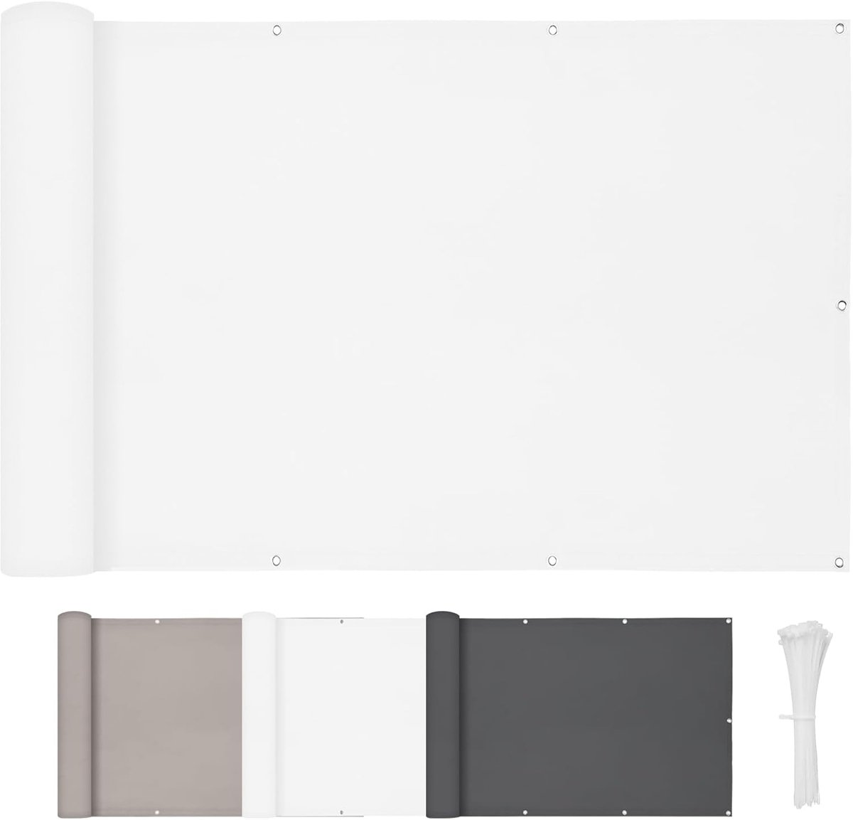 SnelShoppen - Balkon Privacy Scherm 90x300 cm, Waterdicht, Windbestendig, UV-Werend, Offwhite, Met Kabelbinders voor Balkon en Terras