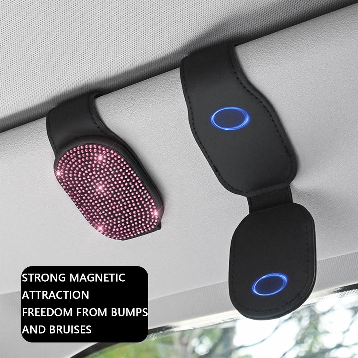 SnelShoppen - Luxe Zonnebril Clip voor Auto - Multifunctionele Zonnebril Houder met Magnetische Bevestiging - Premium Microfiber Leer met Sprankelende
