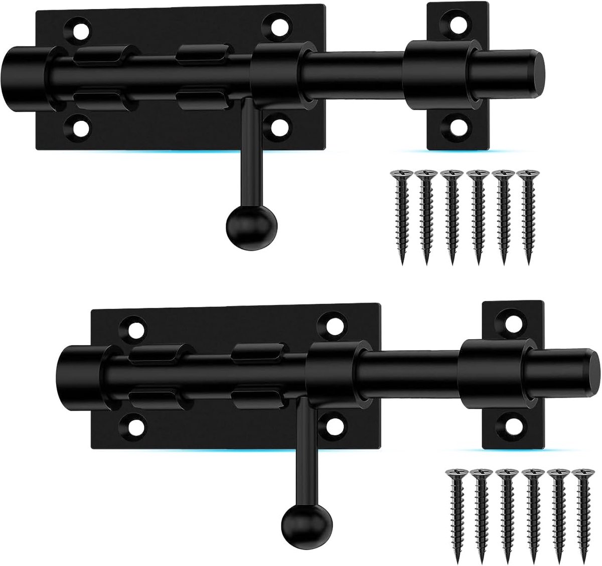 SnelShoppen - 12.5cm Zware Sliding Gate Latch Deurslot met Hangslot Gat, Voor Tuinhekken, Garages, Slaapkamers, Kasten en Ramen (2 Stuks, Zwart)