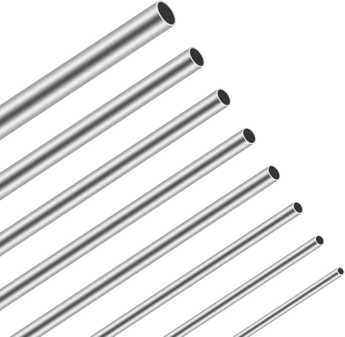 SnelShoppen - Set van 8 Ronde RVS Buizen 304 met Wanddikte 0.2mm en Buitenmaat 2/3/4/5/6/7/8/10mm - 300mm Lang voor DIY Creaties, Handwerken en Modelb