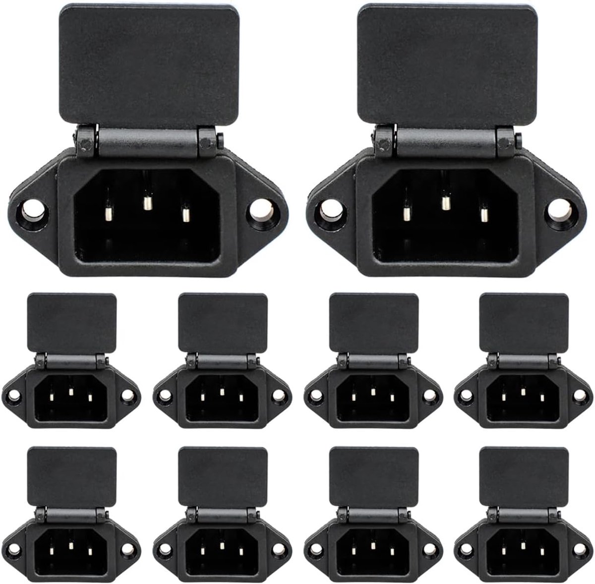 SnelShoppen - 10 Stuks C14 Paneelmontage Stekkeradapter met Deksel, AC 250V 10A 3-Pin IEC Ingangsmodule, Voor Elektrische Apparatuur, 48x28.5x31 mm