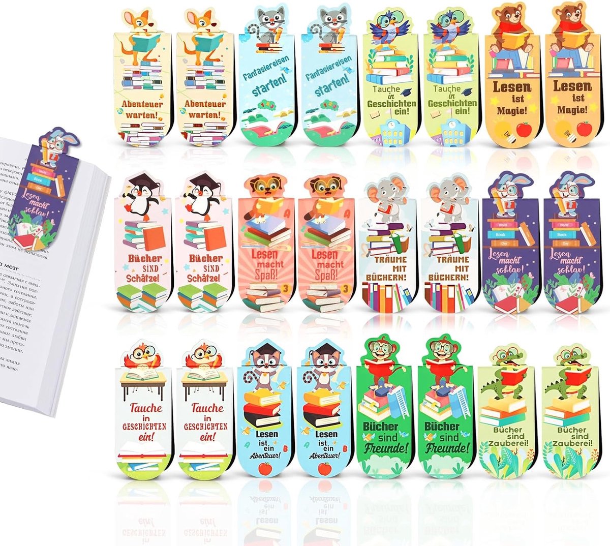 Kleurige Leeswijzers voor Kinderen, 24 Magnetische Boekenleggers, Perfect voor Schoolstart en Afscheidsgeschenken, Lezen Stimuleren, Onderwijsaccessoires, Leerlingen van 1-10 Klassen