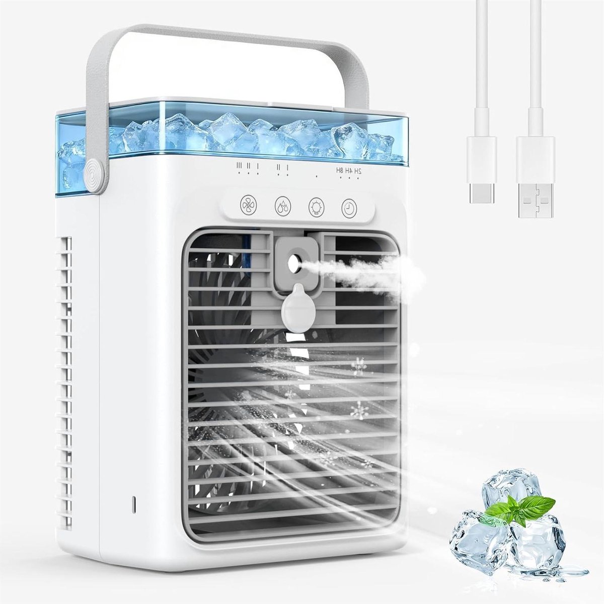 Mobiele Airco - Persoonlijke Koeler - Ruimte Koelen - Verkoeling Zonder Slang - 1L Watertank - Grijs