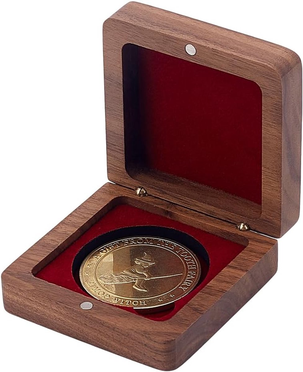 SnelShoppen - Houten Munt Presentatie Box voor Herdenkingsmunten Vierkant Coin Opbergdoos met Velvet Binnenkant voor Muntencollectie en Medailles