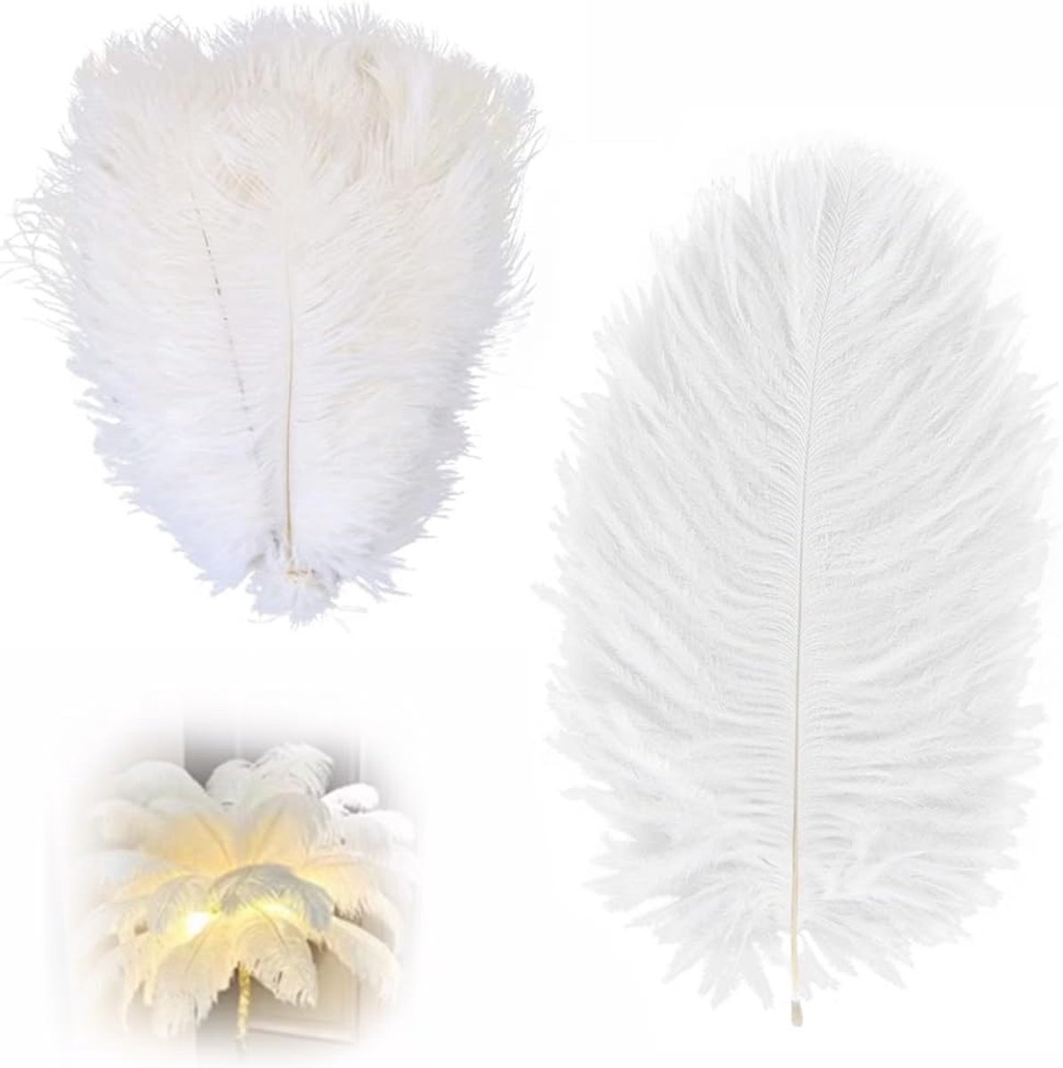 SnelShoppen - 30 Stuks Struisvogelveertjes 15-20cm Wit voor Knutselen Decoratieve Veertjes Natuurlijke Struisvogelveertjes Grote Veertjes voor Bruilof