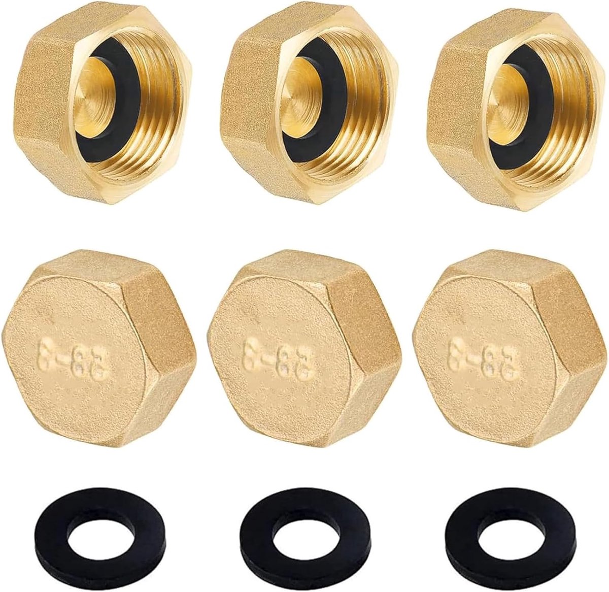 6 Pcs Brass Caps, Blind Stops 3/4 Inch Cap Brass Cap with Rubber Seal Rubber, Inner Thread End Cap Stopper Blind Stop - ShopVlot