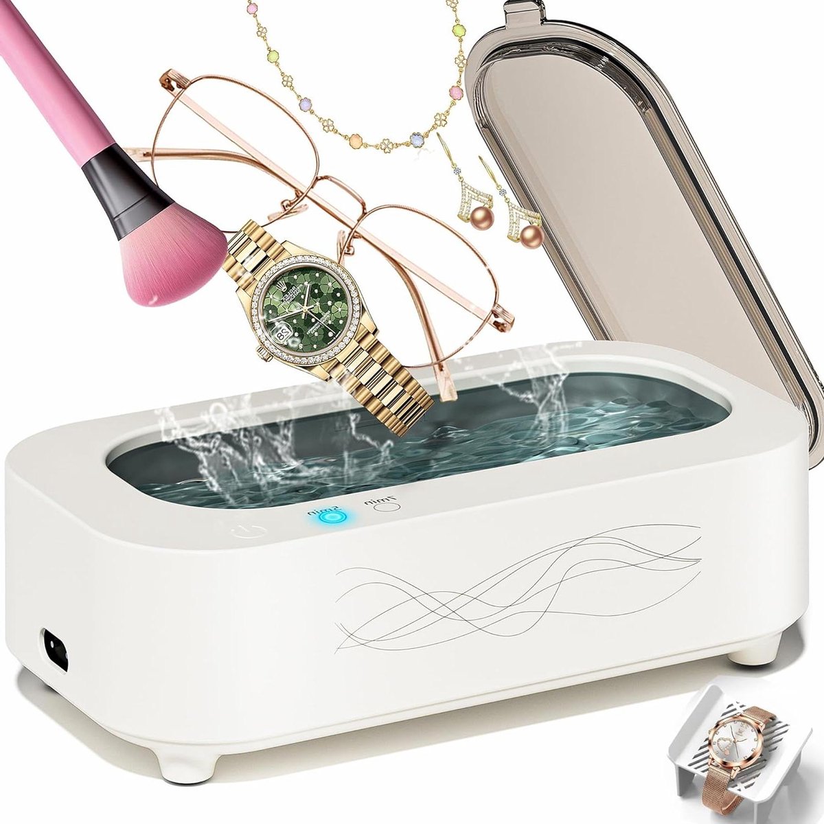 Ultrasone Reiniger - Schoonmaakapparaat - Sieraden Glanzend Maken - Dubbele Reinigingsstanden - 350ml Tank - Zilver