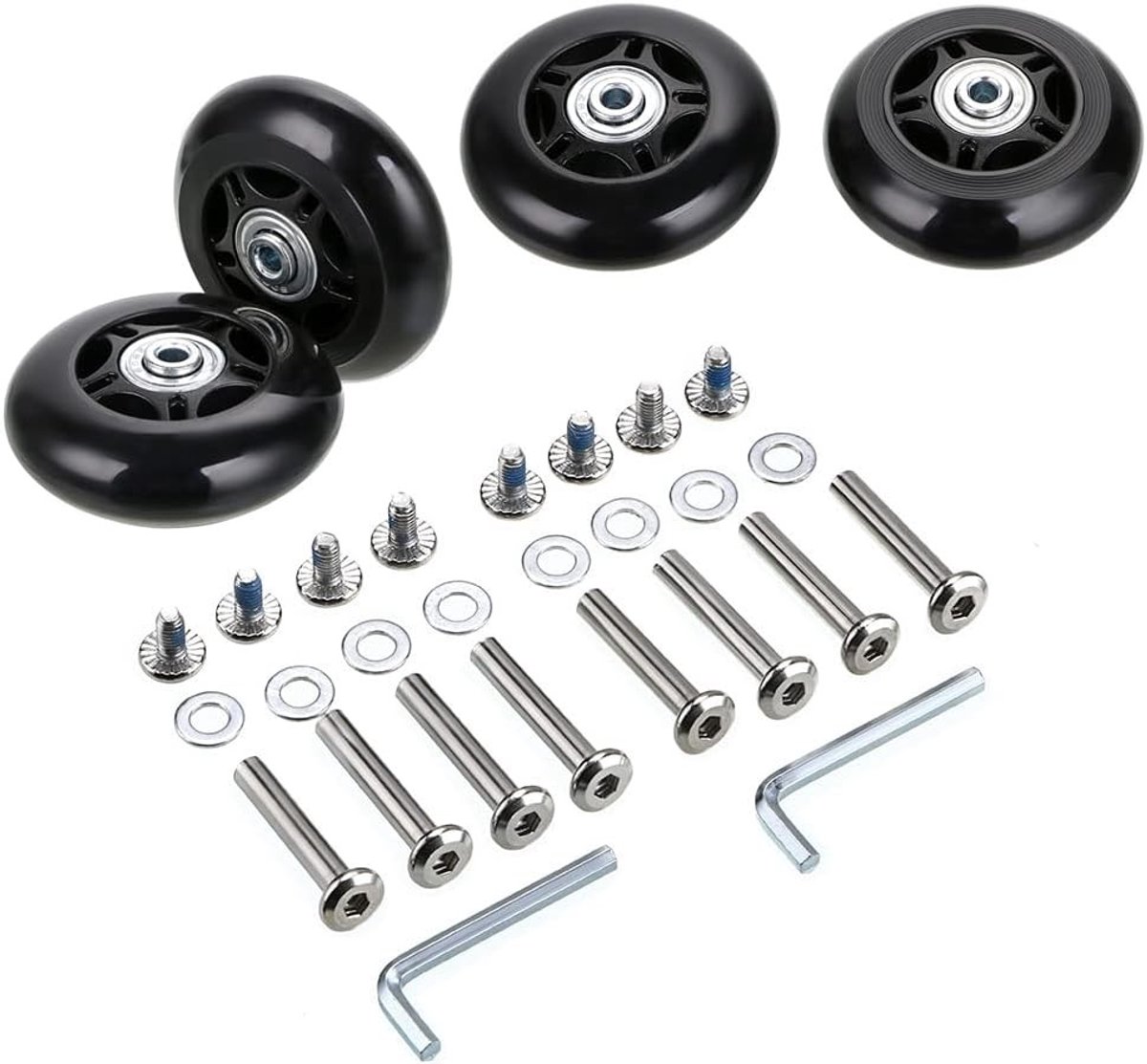 4 Luggage Wheels voor Koffers - Vervangwielen met Lager, 70 x 24 mm, Zwart, Geschikt voor Reisbagage