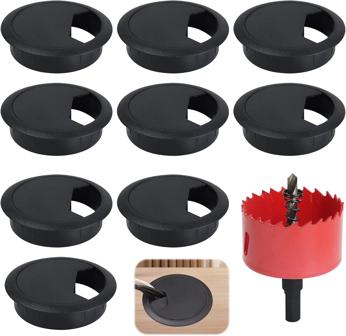 SnelShoppen - 10pcs Tafel Kabeldoorvoer Desk Grommet met Gatenzaag Computer Grommet Draadgat 60mm Tafel Grommet Organizer Rond voor Thuis en Kantoor K