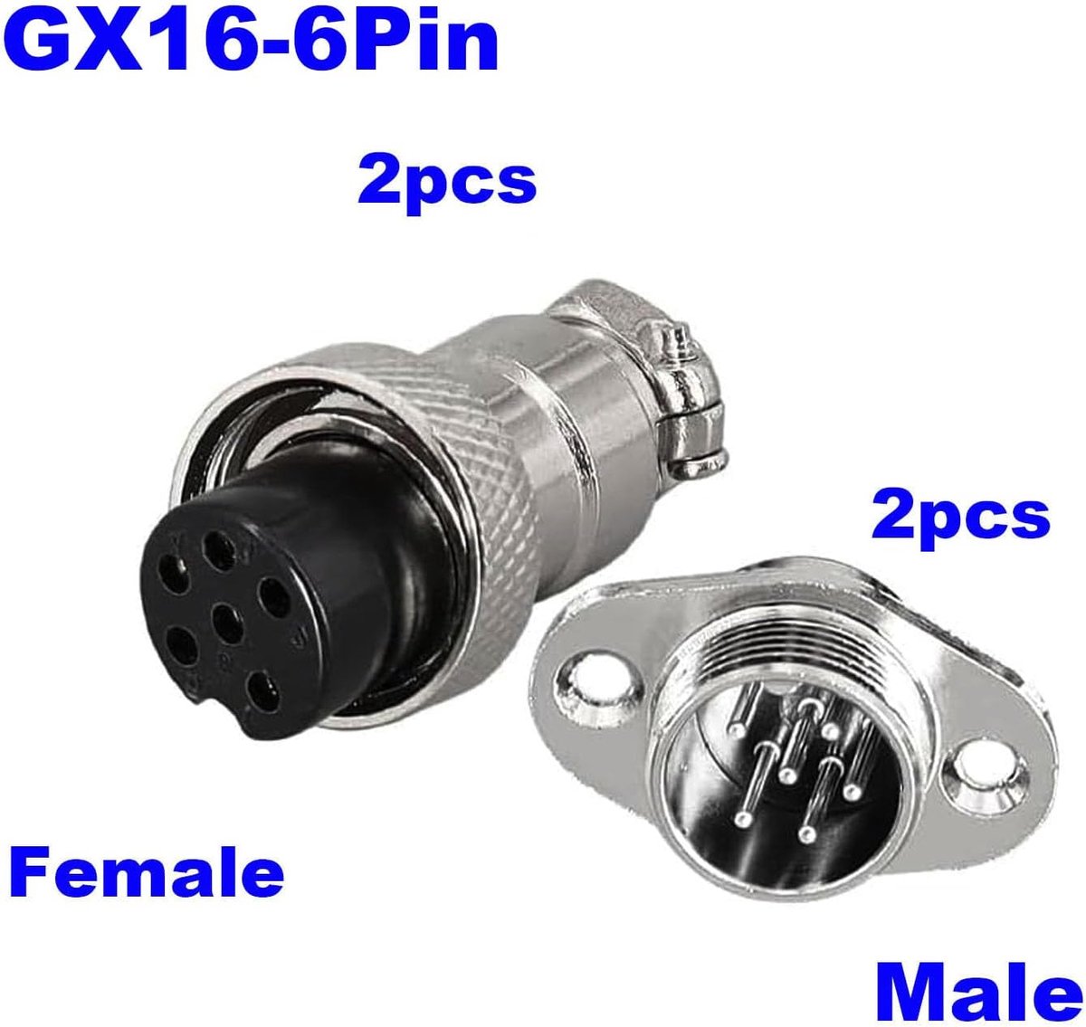 SnelShoppen - 2 Stuks GX16 6 Polige Luchtvaartconnector, 16mm Solderen Mannelijk en Vrouwelijk Paneel Kabel Connectoren, Duurzaam Metaal en Kunststof