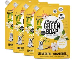 Marcel's Green Soap Universeel Wasmiddel Navulling - Vanille & Katoen - 4 x 1L - 92 wasbeurten