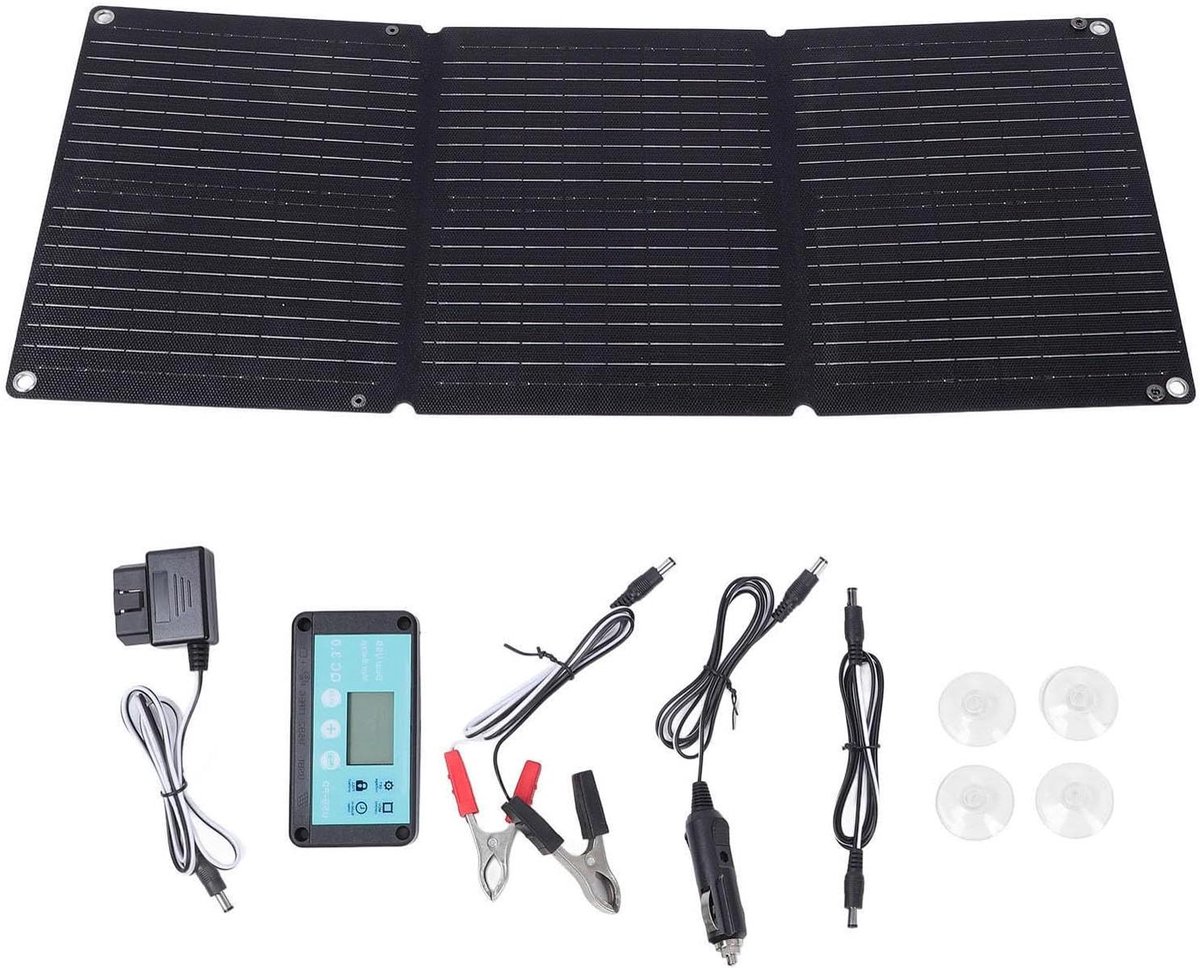 Draagbaar Zonnepaneel - Opvouwbare Zonnelader - Energievoorziening Buiten - 90W Laadcapaciteit - 87.2 x 37.2 cm - Zwart