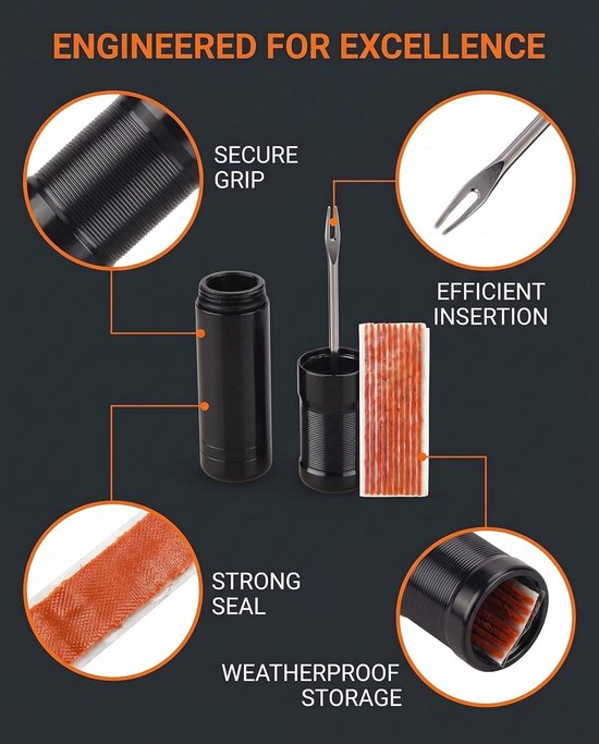 Tubeless Fietsreparatieset - Band Lek Reparatie - Snelle Bandenreparatie - Lijmloze Werking - Compact Formaat - Grijs — afbeelding 5
