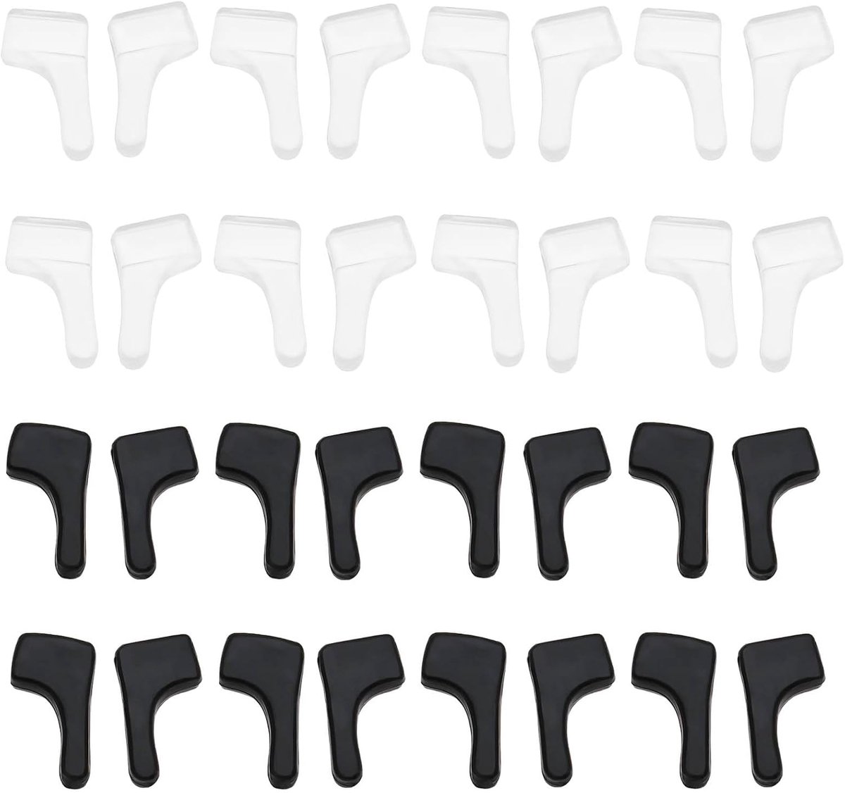 SnelShoppen - 30 paar silicone oorhaakjes voor brillen, geschikt voor pootjes tot 4mm breed en 2mm dik, zwart + transparant, zacht en comfortabel, ide